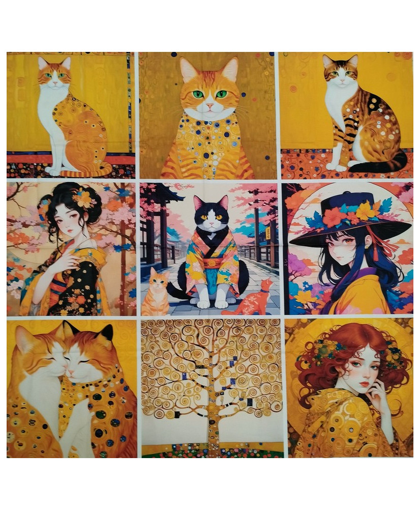 Panneau Klimt- Mucha-Manga 110 CM X 110 CM