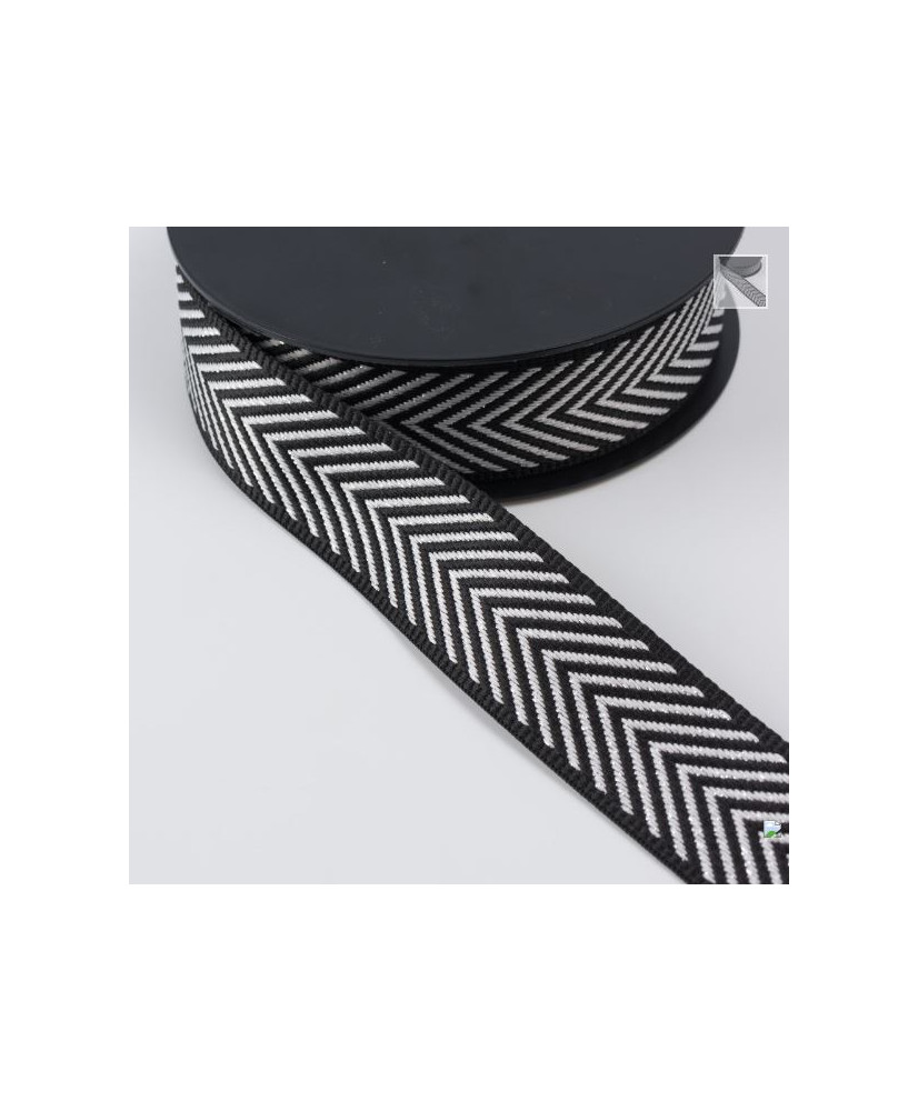 Sangle Noir/blanc chevron lurex 38 mm