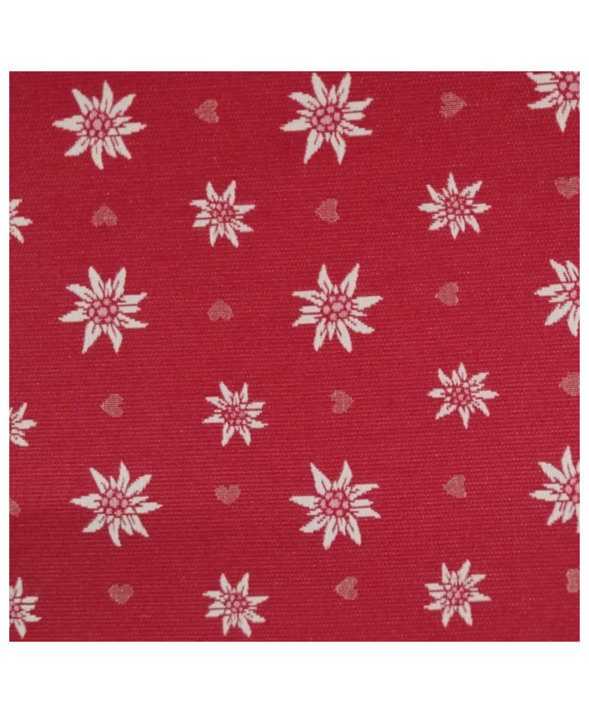 Tissu Jacquard rouge – Motifs petits edelweiss